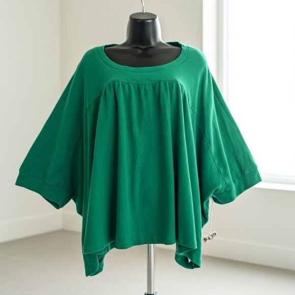 New Known Supply Organic Cotton Kelly Green Babydoll Boxy Top SZ Large Lagenlook - Picture 1 of 7
